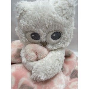 Blankets & Beyond Owl Security Blanket Lovey White Pink